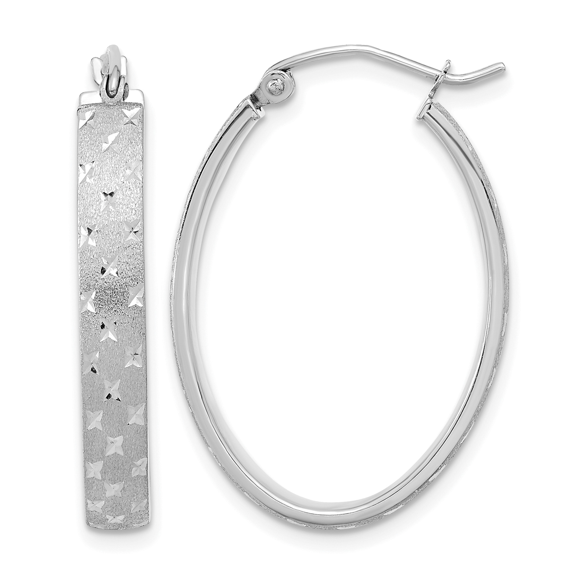 14k White Gold Polished Satin Diamond-cut Hoop Earrings (TF1086W)