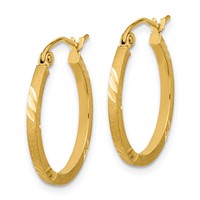 14K Yellow Gold 1.75x 21mm Satin Diamond-cut Square Tube Hoop Earrings view 2