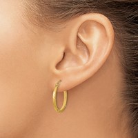 14K Yellow Gold 1.75x 21mm Satin Diamond-cut Square Tube Hoop Earrings view 3