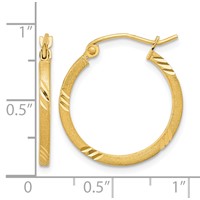 14K Yellow Gold 1.75x 21mm Satin Diamond-cut Square Tube Hoop Earrings view 4