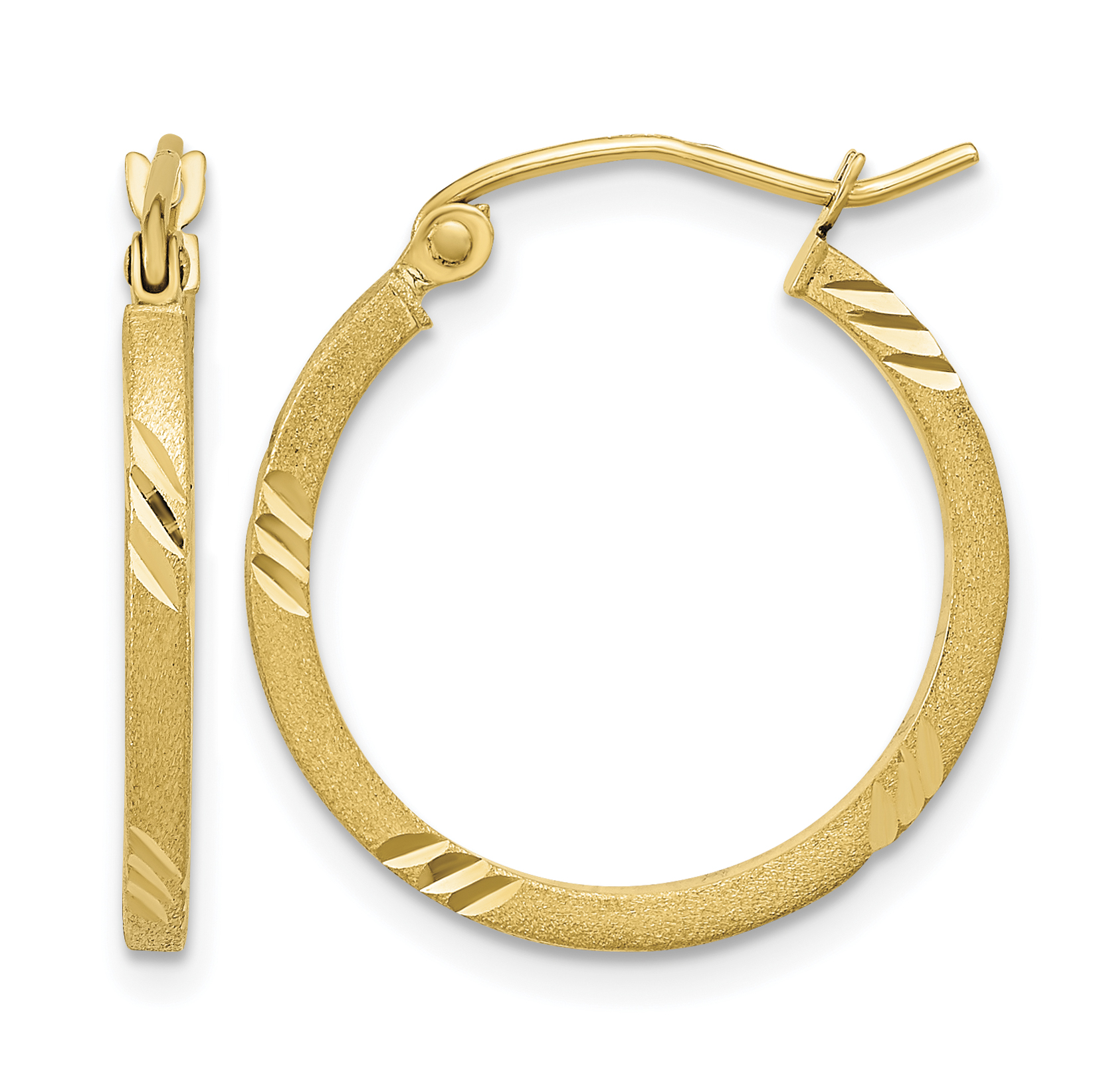 14k Satin Diamond-cut Square Tube Hoop Earrings (TF1088)