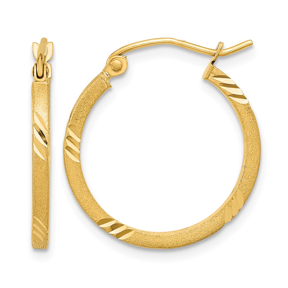 14k Satin Diamond-cut Square Tube Hoop Earrings (TF1088)