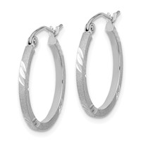 14K White Gold 1.75x 21mm Satin Diamond-cut Square Tube Hoop Earrings view 2