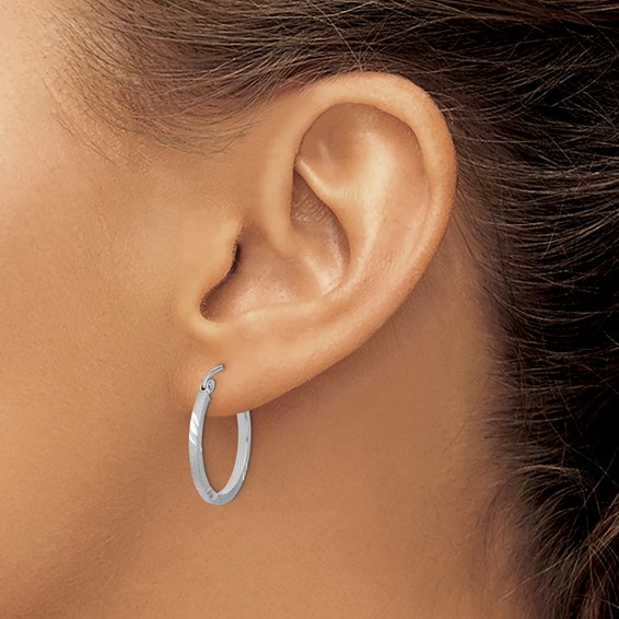 1.75mm Gold Satin and Diamond-cut Hoop Earrings