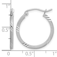 14K White Gold 1.75x 21mm Satin Diamond-cut Square Tube Hoop Earrings view 4