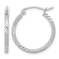 14K White Gold 1.75x 21mm Satin Diamond-cut Square Tube Hoop Earrings view 1