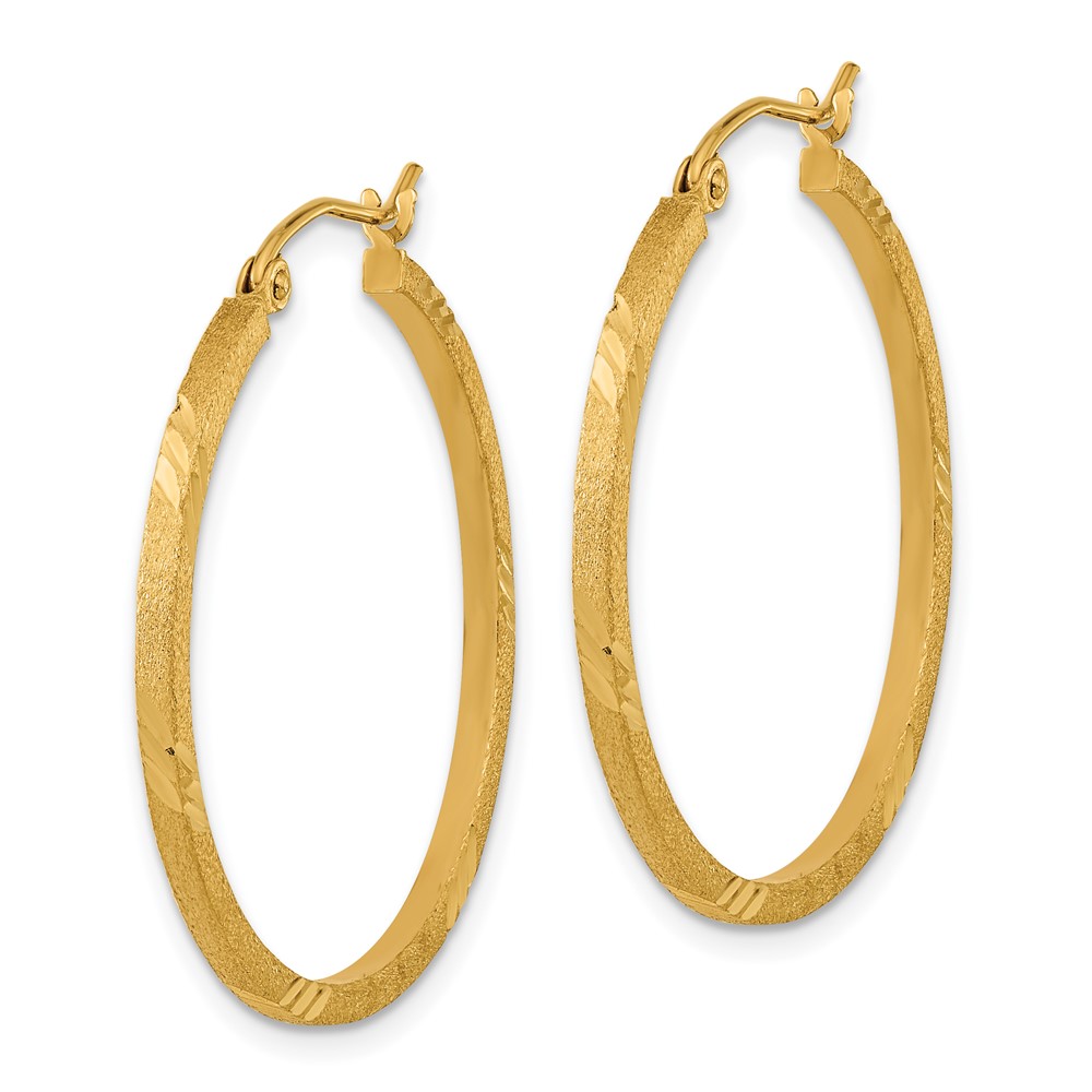 14k Satin Diamond-cut Square Tube Hoop Earrings (TF1089)