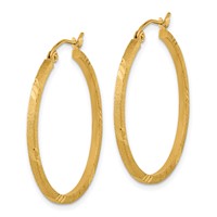 14K Yellow Gold 1.75x 30mm Satin Diamond-cut Square Tube Hoop Earrings view 2