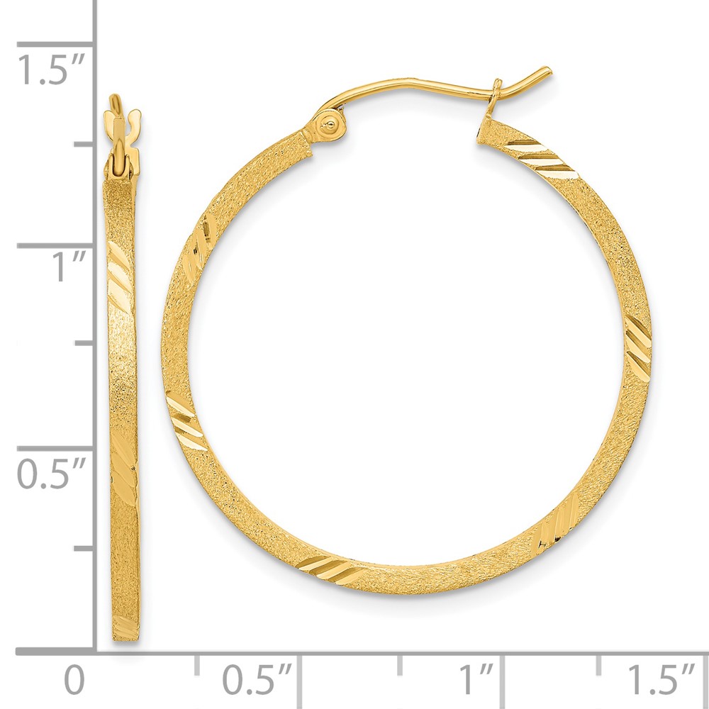 14k Satin Diamond-cut Square Tube Hoop Earrings (TF1089)