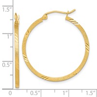 14K Yellow Gold 1.75x 30mm Satin Diamond-cut Square Tube Hoop Earrings view 4