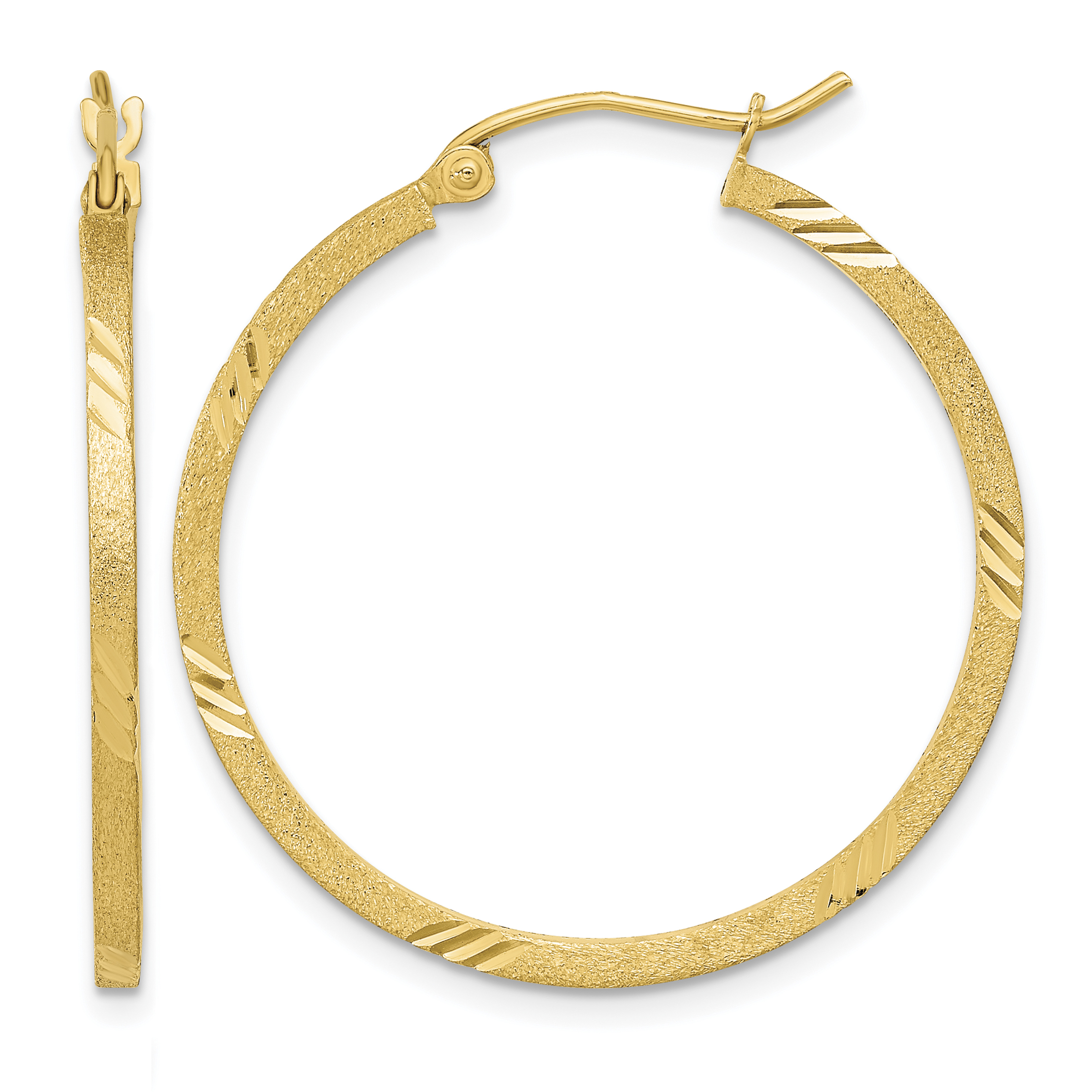 14k Satin Diamond-cut Square Tube Hoop Earrings (TF1089)