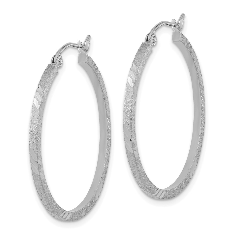 14k White Gold Satin Diamond-cut Square Tube Hoop Earrings (TF1089W)