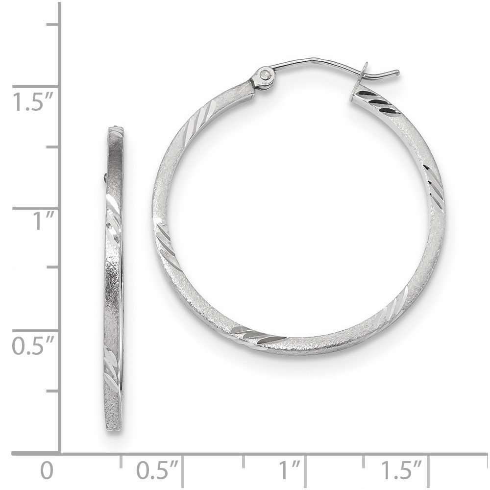 14k White Gold Satin Diamond-cut Square Tube Hoop Earrings (TF1089W)
