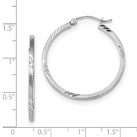 14K White Gold 1.75x 30mm Satin Diamond-cut Square Tube Hoop Earrings view 4