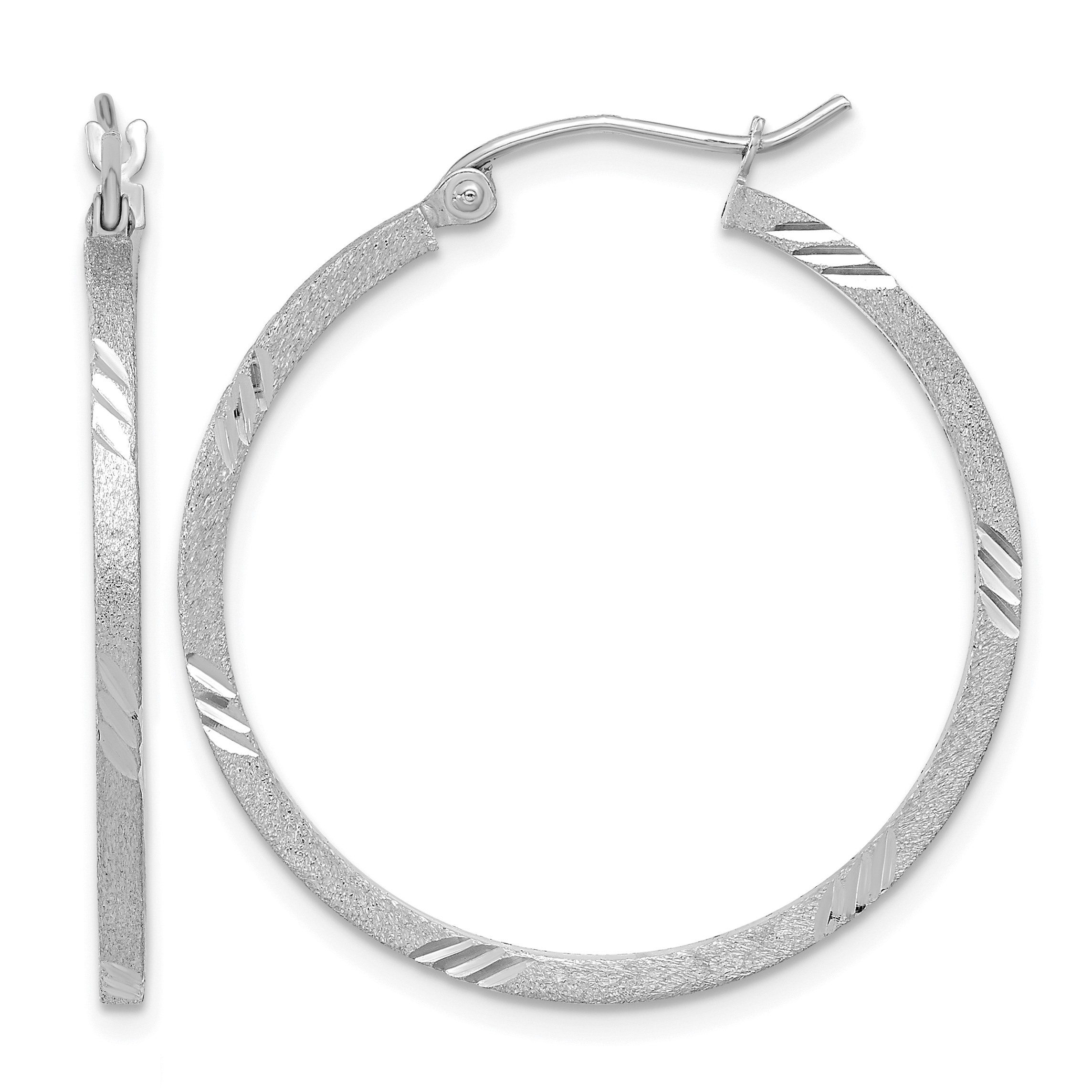 14k White Gold Satin Diamond-cut Square Tube Hoop Earrings (TF1089W)