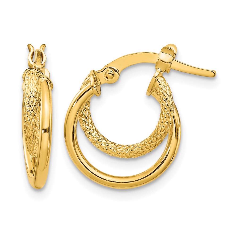 14K Polished Diamond-cut Hinged Hoop Earrings (TF1099)