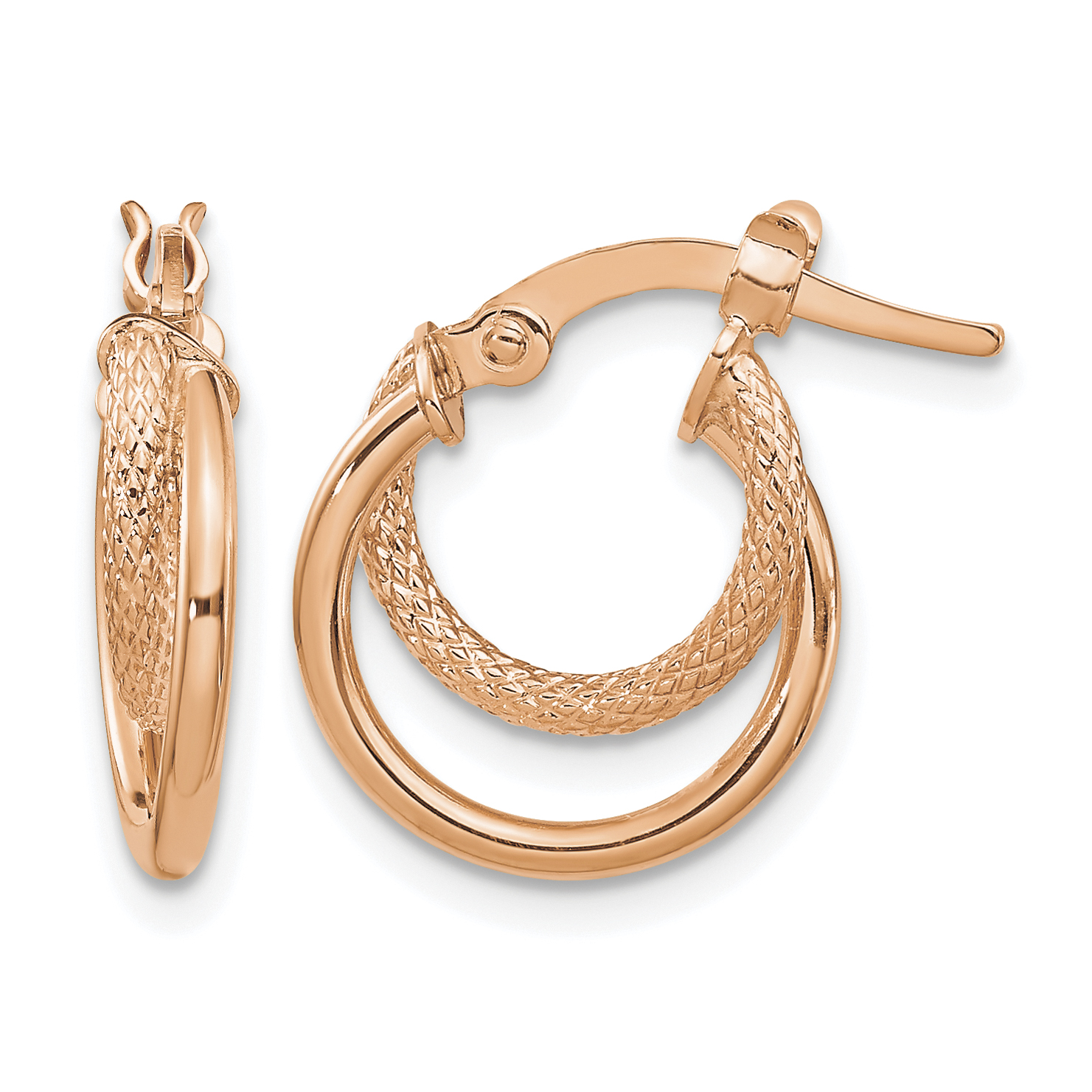 14K Rose Gold Polished Diamond-cut Hinged Hoop Earrings (TF1099R)