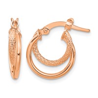 14K Rose Gold Polished Diamond-cut Hoop Earrings view 1