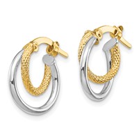 14K Two-Tone Polished Diamond-cut Hoop Earrings view 2