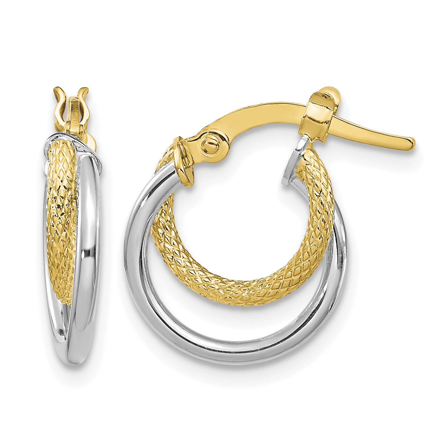 14K Two-Tone Polished Diamond-cut Hinged Hoop Earrings (TF1099TT)
