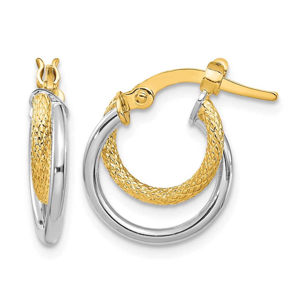 14K Two-Tone Polished Diamond-cut Hinged Hoop Earrings (TF1099TT)