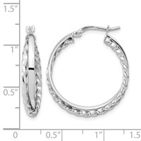 14K White Gold Polished and Textured Hinged Hoop Earrings view 4