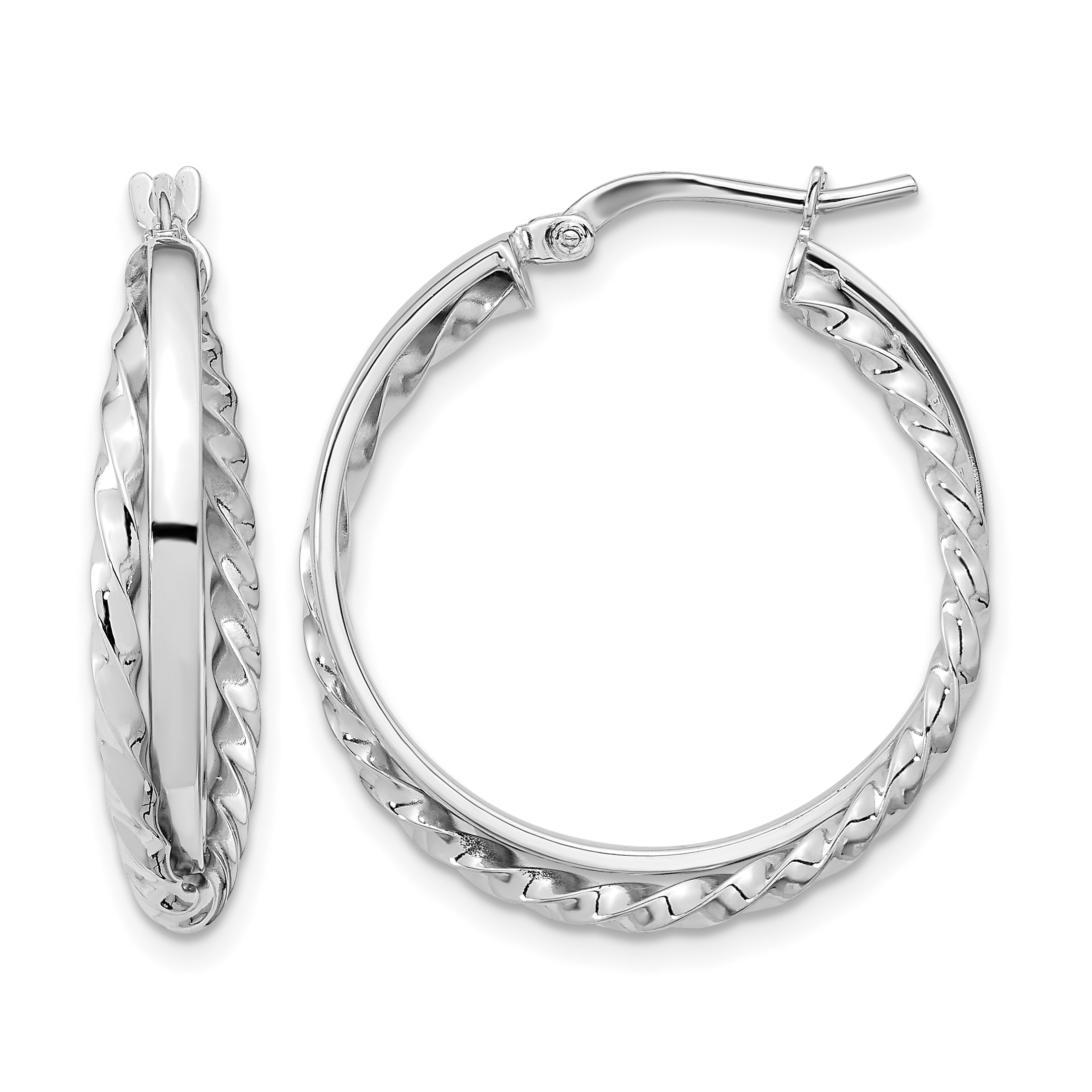 14K White Gold Polished and Textured Hinged Hoop Earrings (TF1101W)