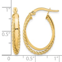 14K Polished & Textured Oval Hoop Earrings view 2