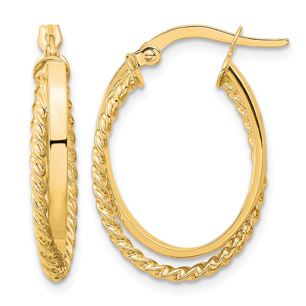 14K Polished & Textured Oval Hinged Hoop Earrings (TF1102)