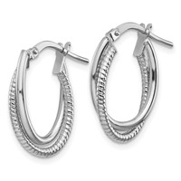 14K White Gold Polished and Textured Double Oval Hoops view 2
