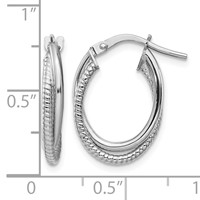 14K White Gold Polished and Textured Double Oval Hoops view 4
