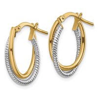 14K Two-Tone Polished Textured Double Oval Hoops view 2