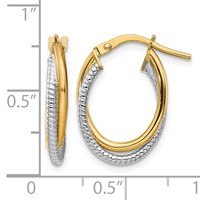 14K Two-Tone Polished Textured Double Oval Hoops view 4