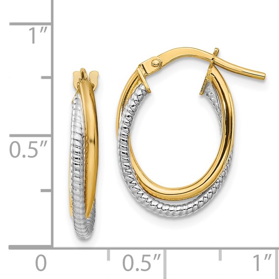 Gold Twisted Textured Oval Tube Hoop Earrings
