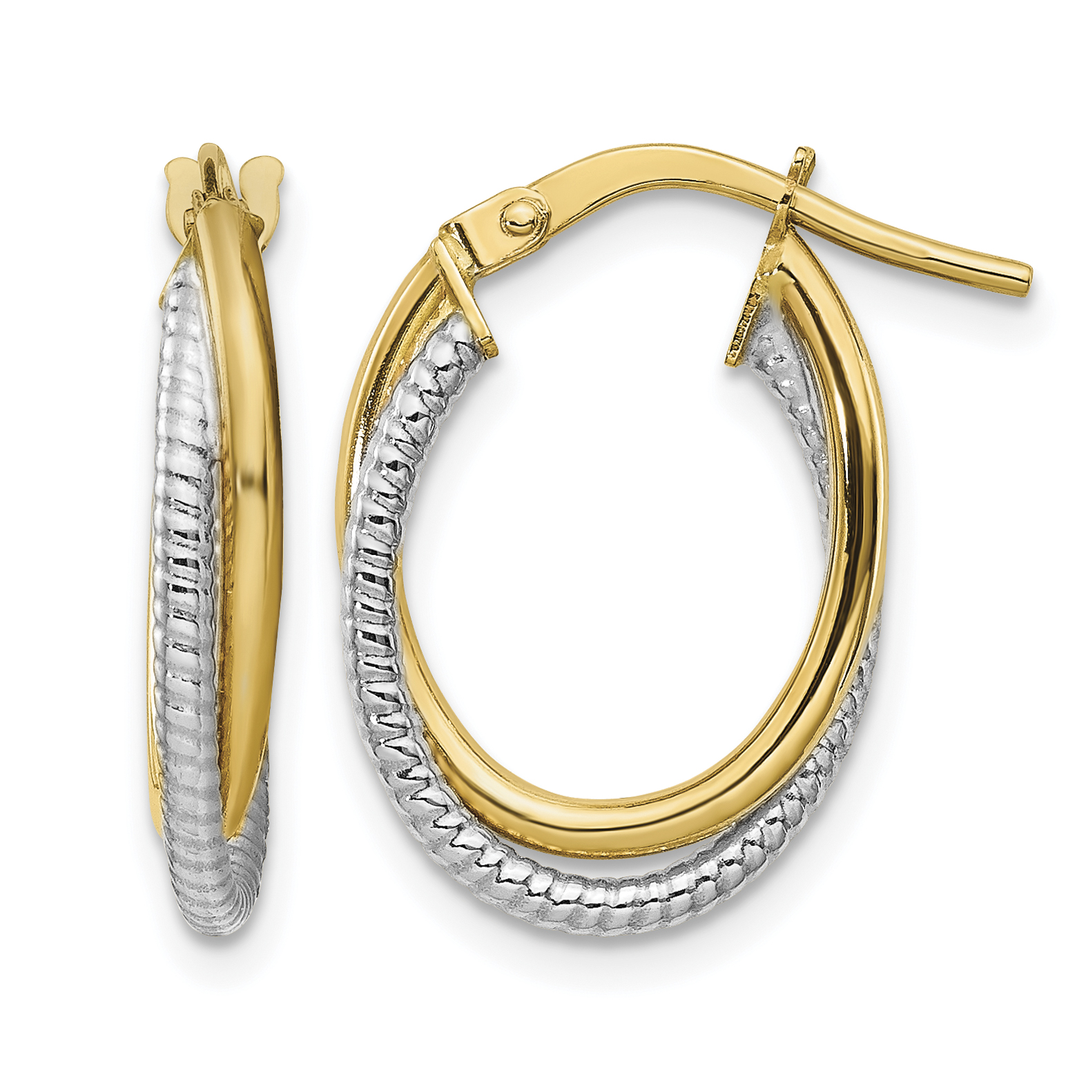 14k Two-Tone Polished Textured Double Oval Hoops (TF1104TT)