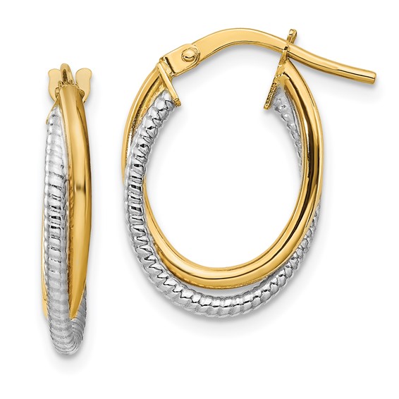 Gold Twisted Textured Oval Tube Hoop Earrings