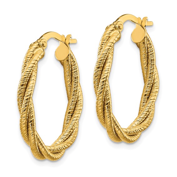 14k Polished Textured Twisted Oval Hoop Earrings