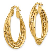 14K Polished Rope Twisted Hoop Earrings view 2