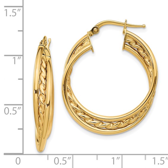 14k Polished Rope Twisted Hoop Earrings