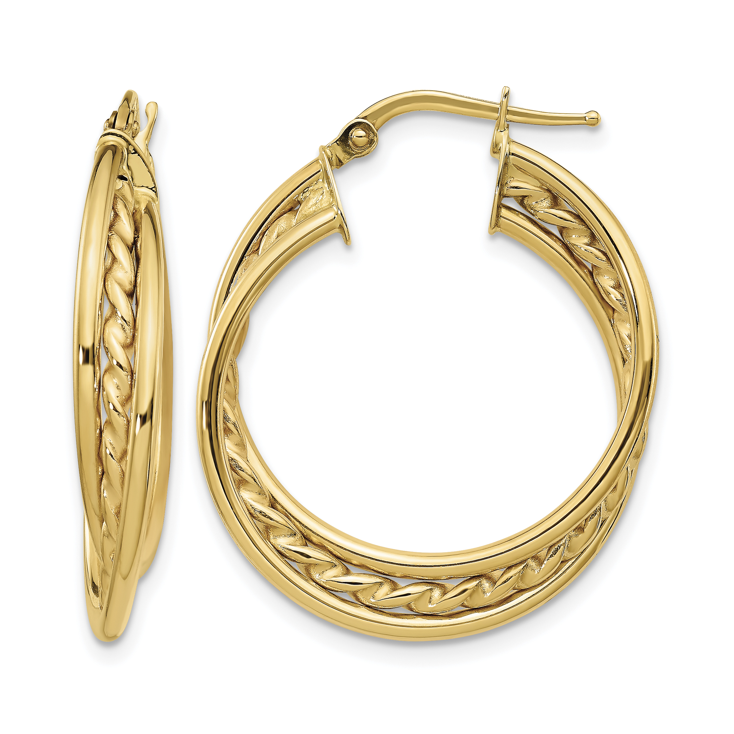 14k Polished Rope Twisted Hoop Earrings (TF1108)