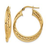 14K Polished Rope Twisted Hoop Earrings view 1