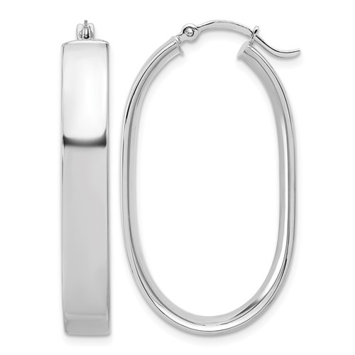 14K White Gold 5.75x 38mm Polished Oval Tube Hoop Earrings