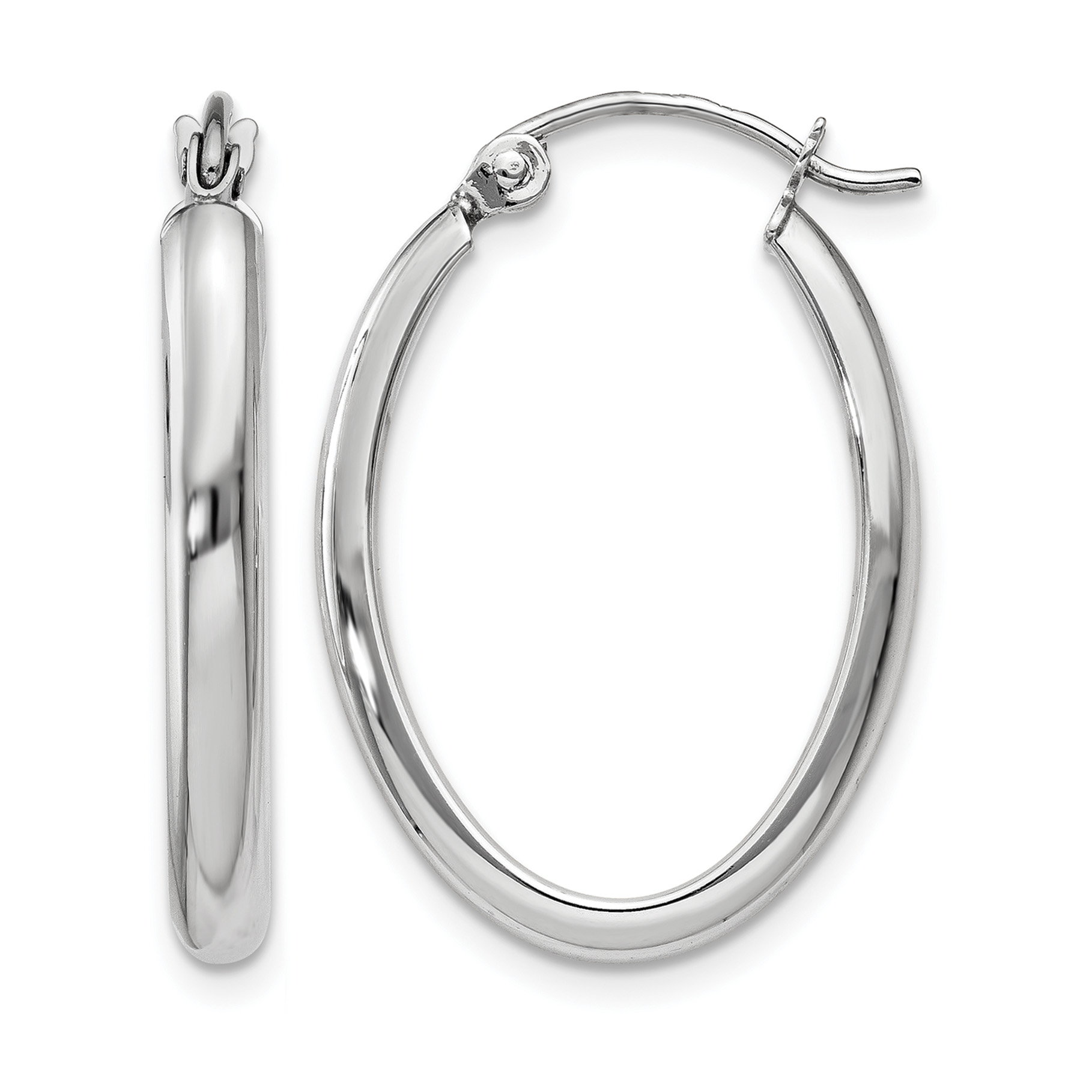 14k White Gold Polished 2.75mm Oval Tube Hoop Earrings (TF112)