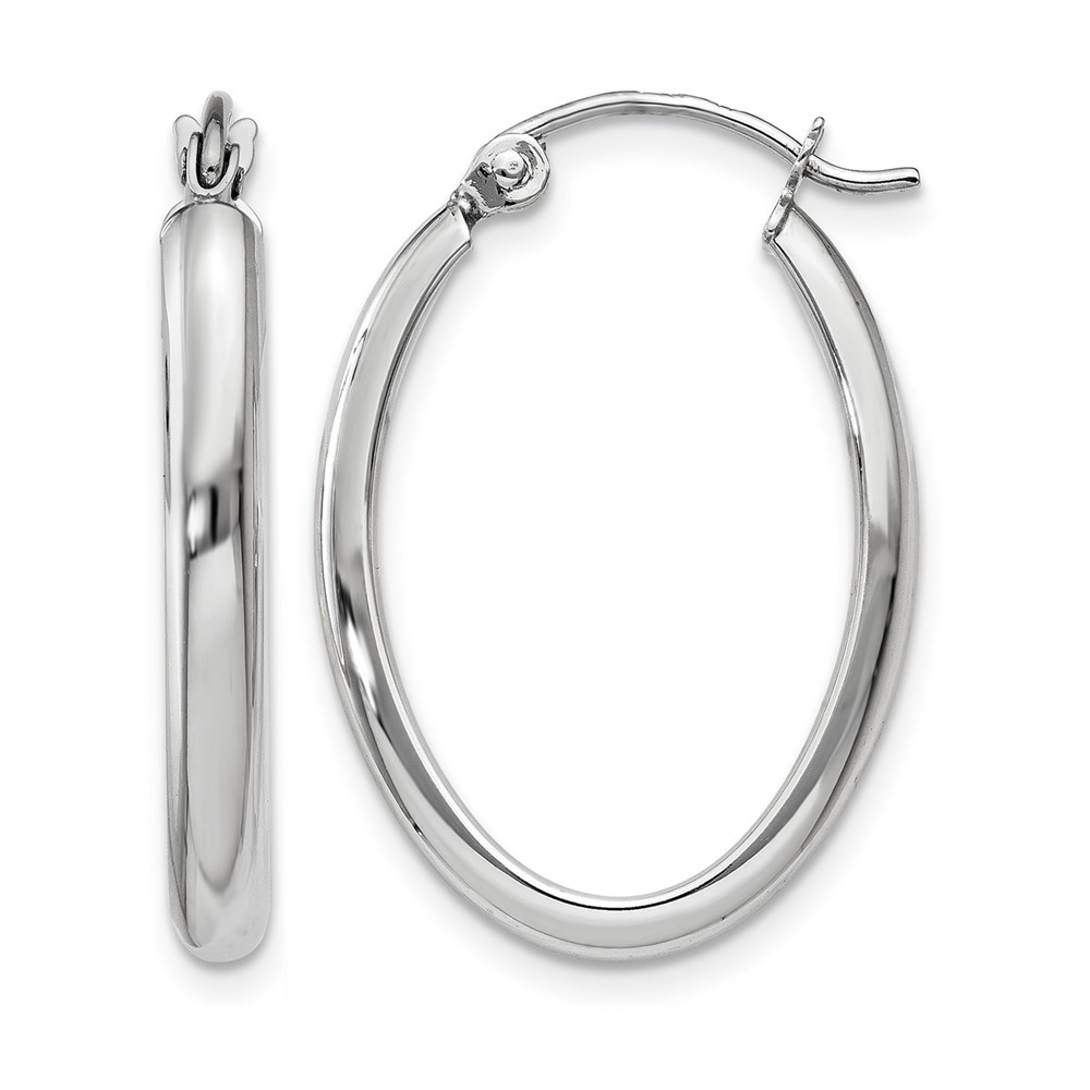 14k White Gold Polished 2.75mm Oval Tube Hoop Earrings (TF112)
