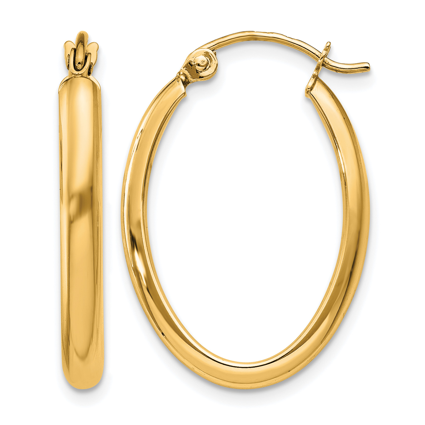 14k Polished 2.75mm Oval Tube Hoop Earrings (TF112Y)