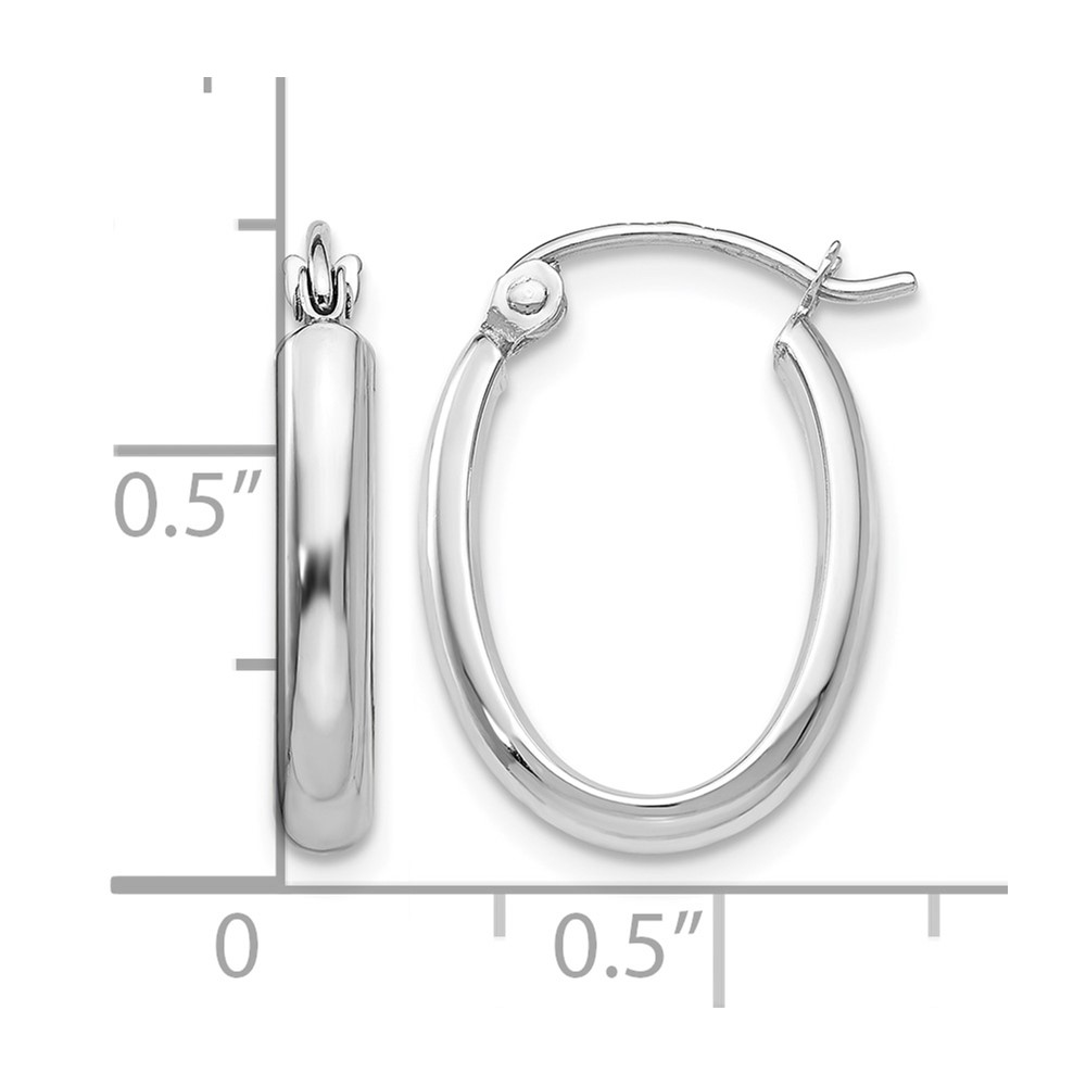 14k White Gold Polished 2.75mm Oval Tube Hoop Earrings (TF113)