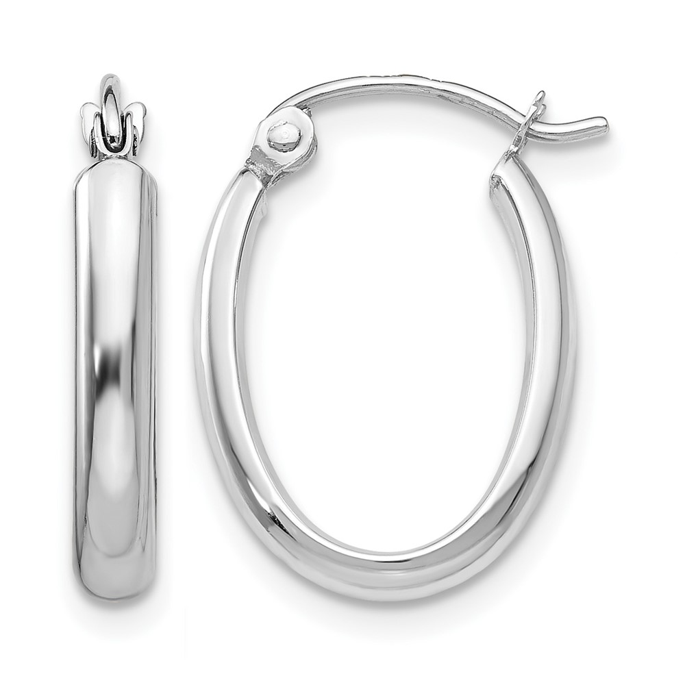 14k White Gold Polished 2.75mm Oval Tube Hoop Earrings (TF113)