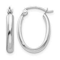 14K White Gold 2.75x18mm Polished Oval Tube Hoop Earrings view 1