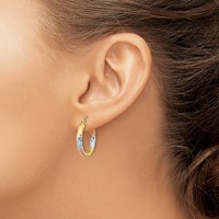 14K Earrings with White and Rose Rhodium Polished Diamond-cut Hoop view 3
