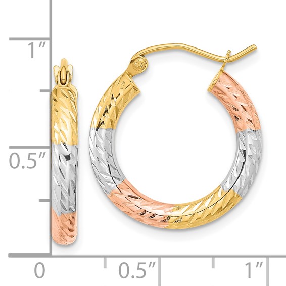 3mm Gold White & Rose Rhodium Hoop Earrings